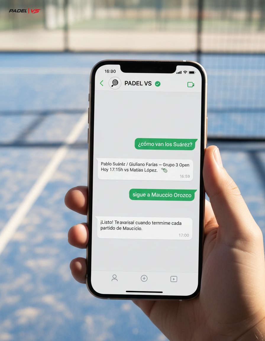 Conversacion de WhatsApp con el bot PADEL VS