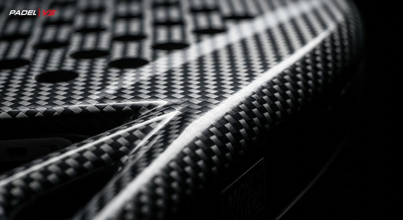 Detalle de superficie de pala de pádel — fibra de carbono