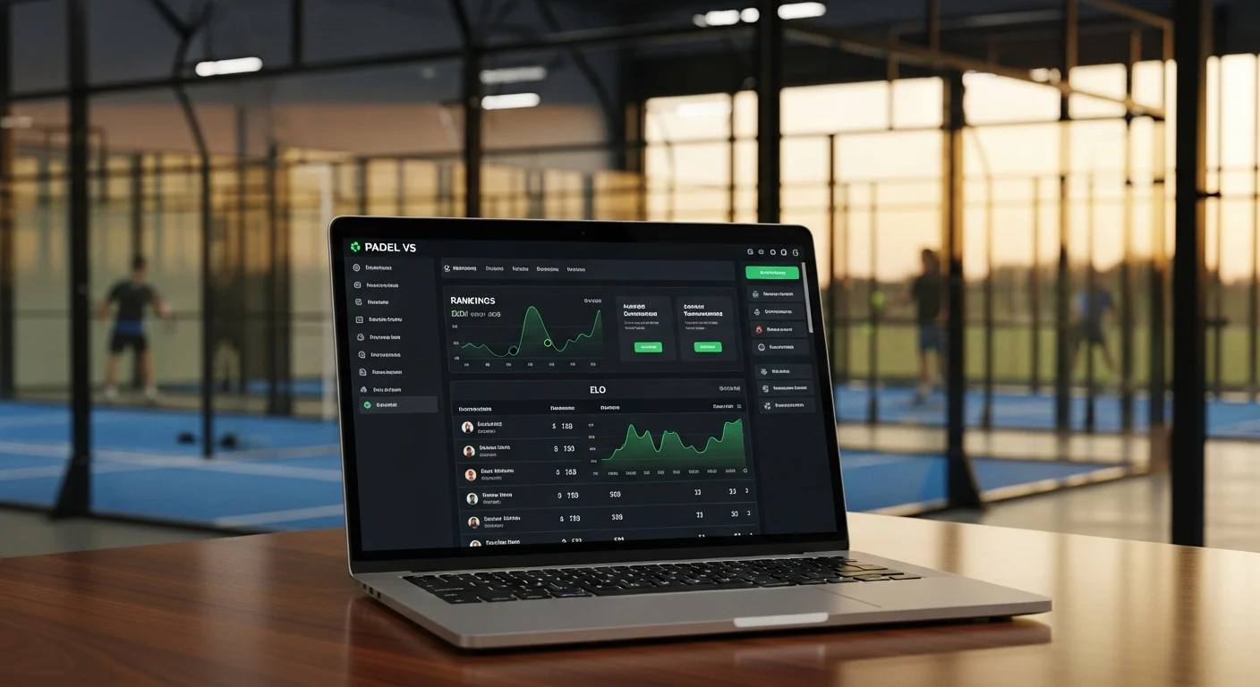 PADEL VS web dashboard with rankings, ELO chart and tournaments