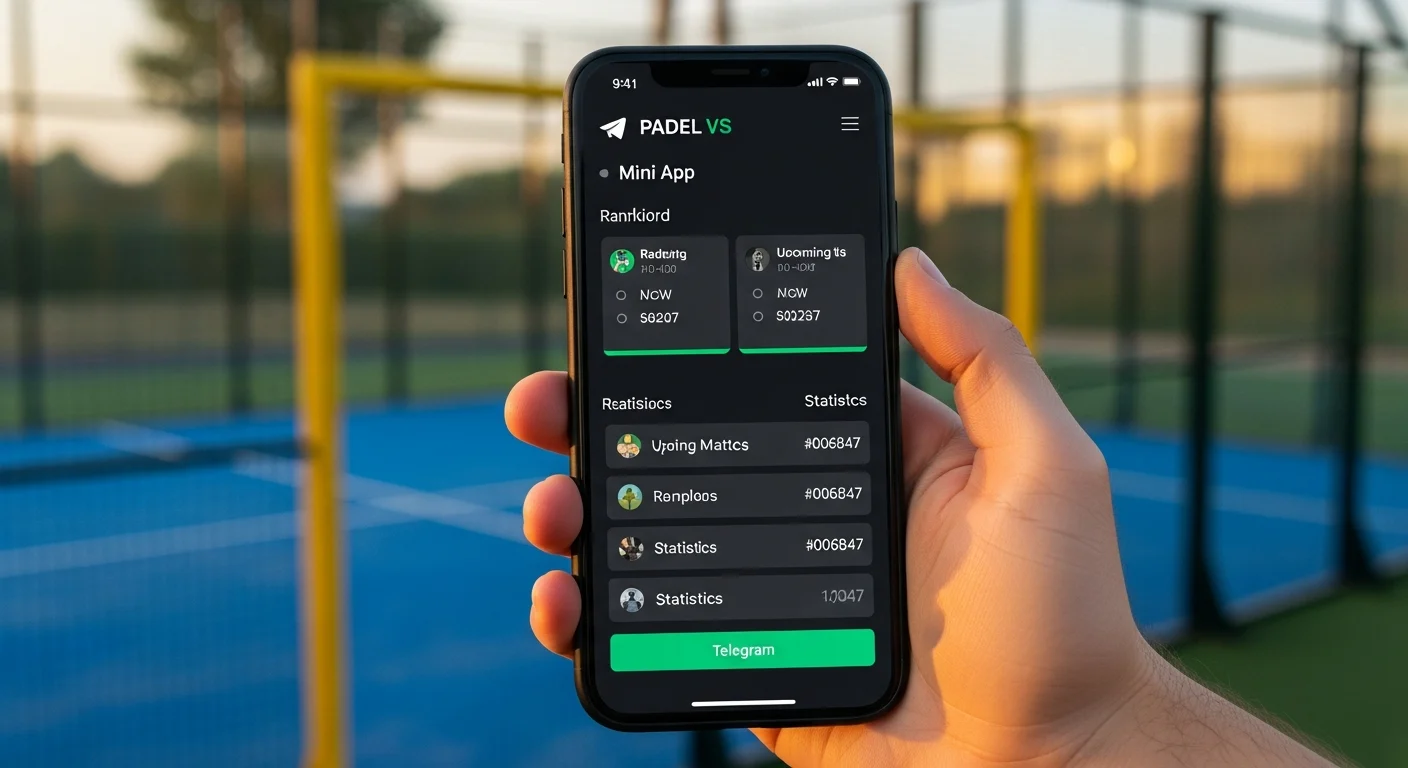 PADEL VS Mini App inside Telegram with rankings, matches and stats