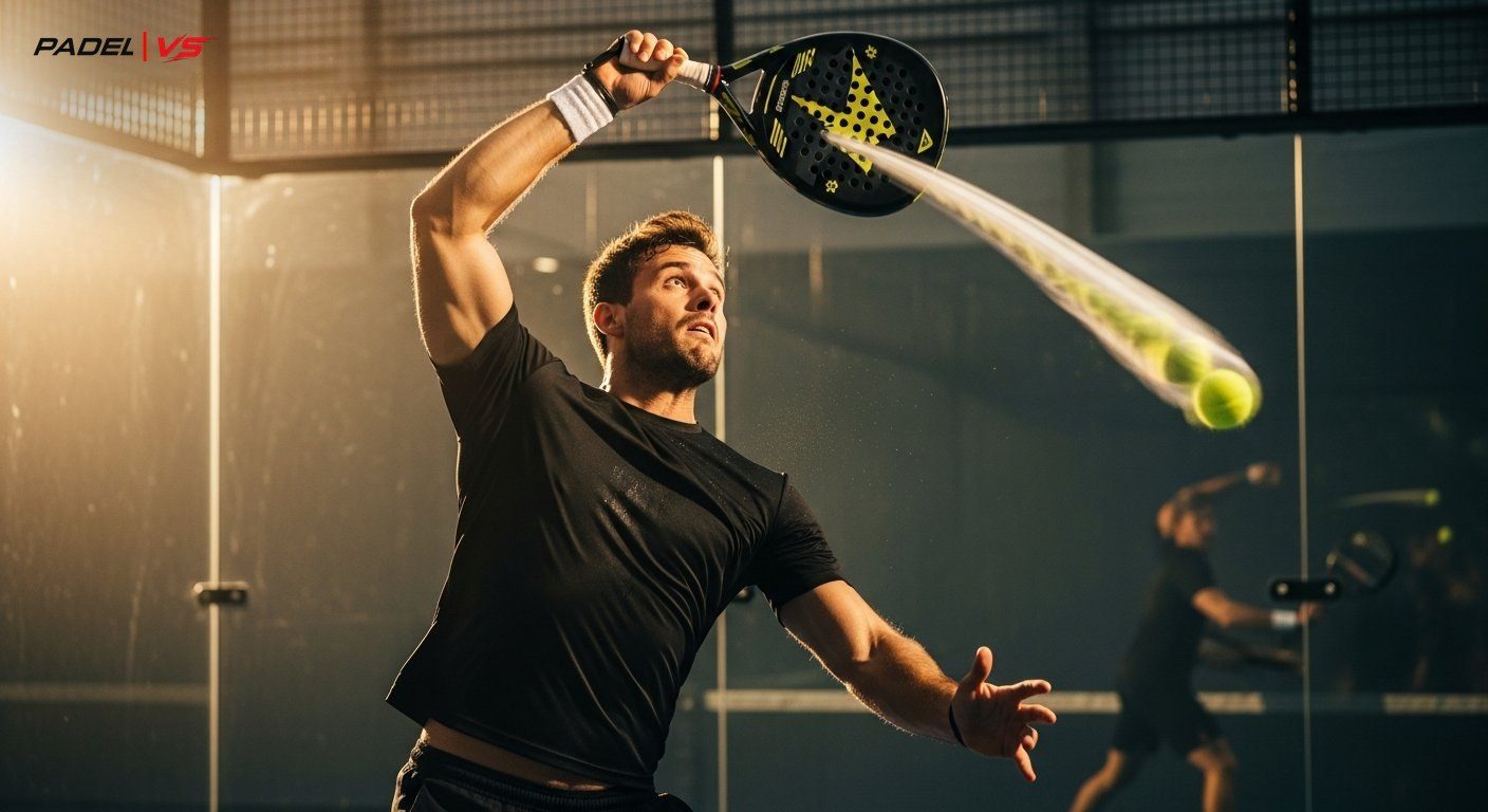 Player hitting a powerful smash in padel