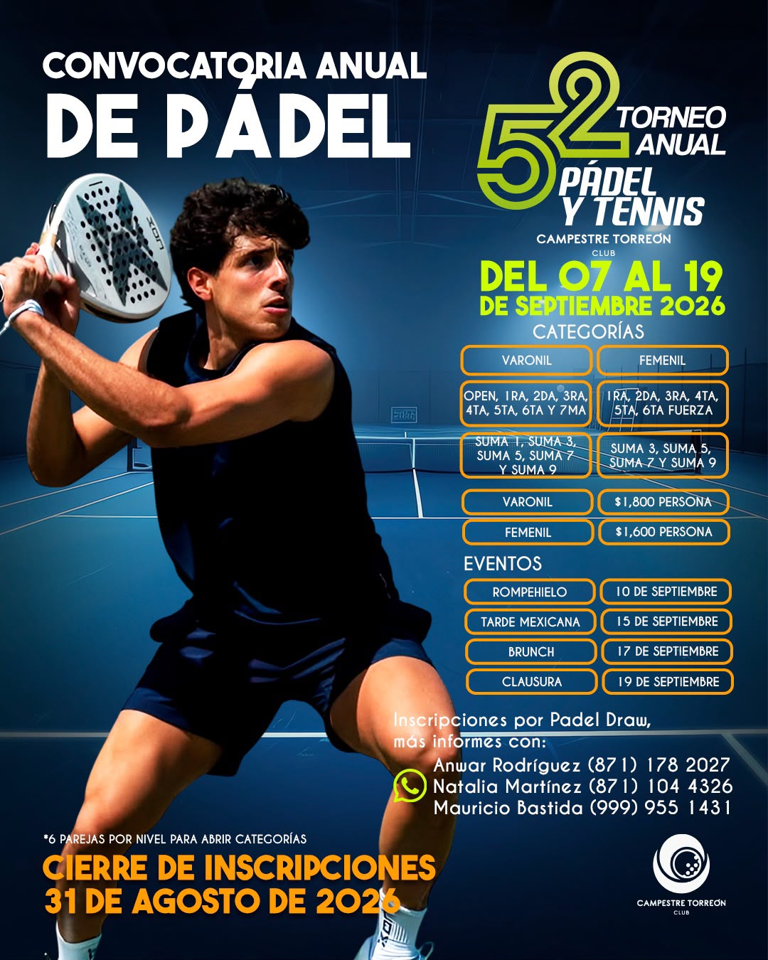 52 TORNEO ANUAL DE PADEL Y TENNIS