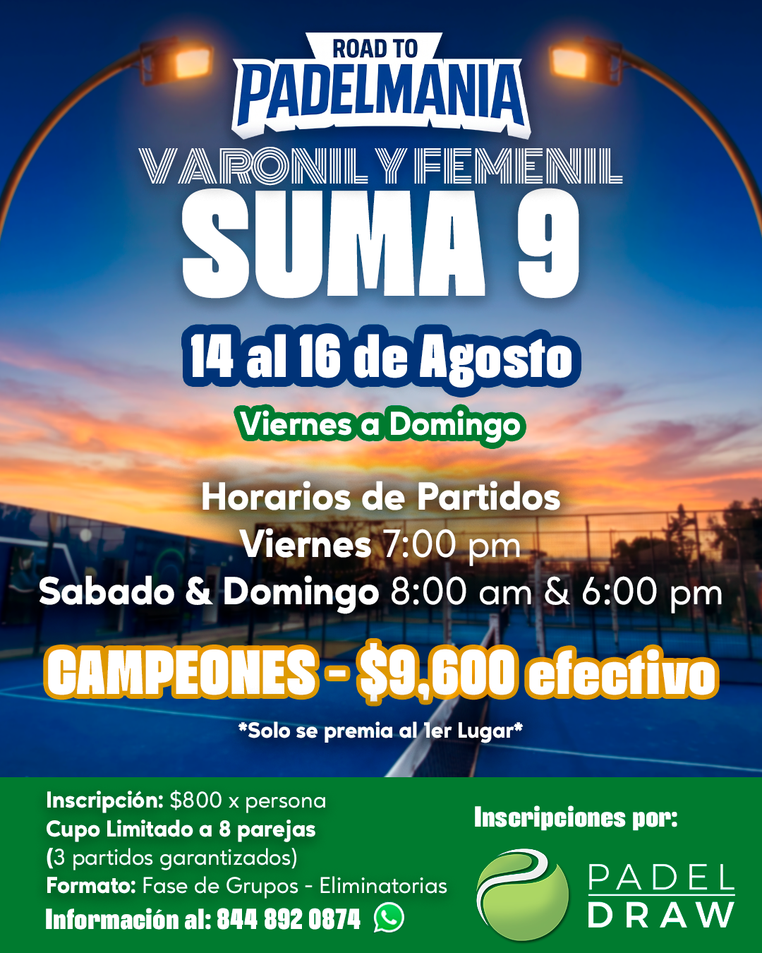 PADELMANIA - SUMA 9 VARONIL & FEMENIL